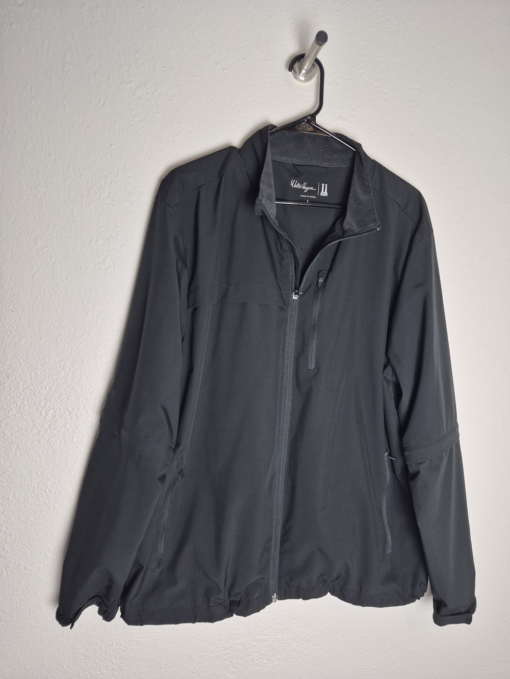 Walter Hagen Black Full-Zip Windbreaker Jacket. Removable Sleeves! Mens Size Lg